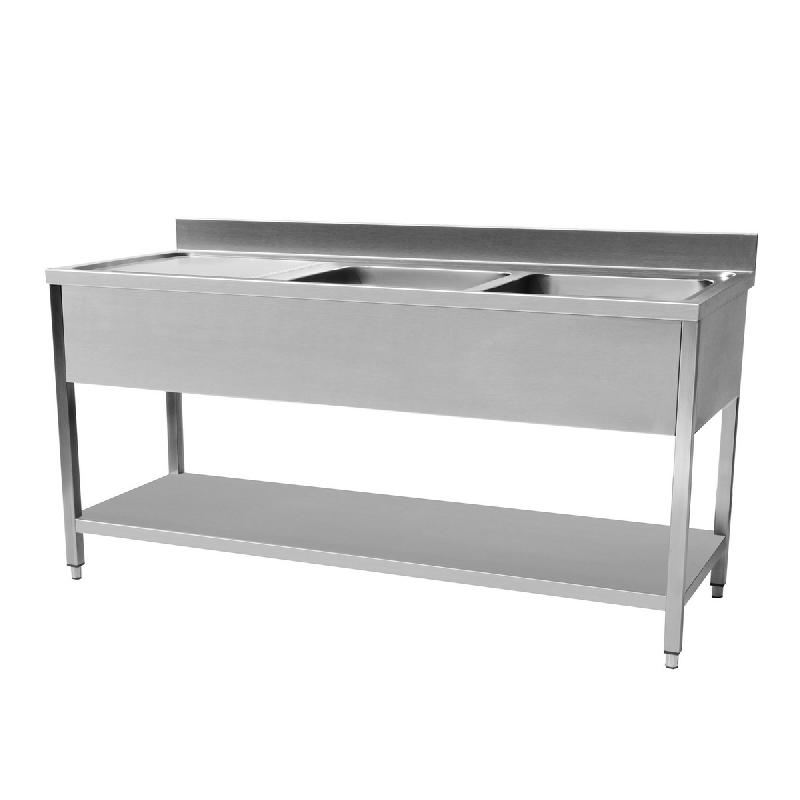 Plonge en inox avec dosseret - égouttoir à gauche - étagère en dessous 1600x700 mm - STSK-167L-CT_0