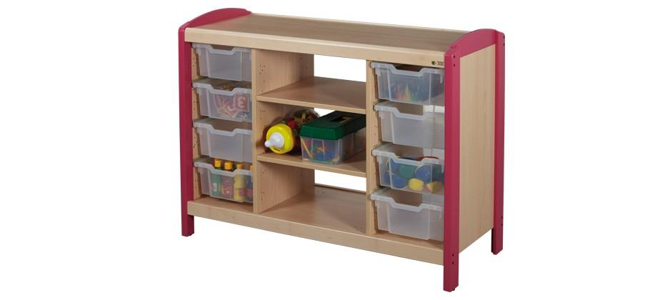 Rangements casiers 2 colonnes avec étagères - Mobilier petite enfance - Ossature hêtre massif - 3 hauteurs disponibles_0