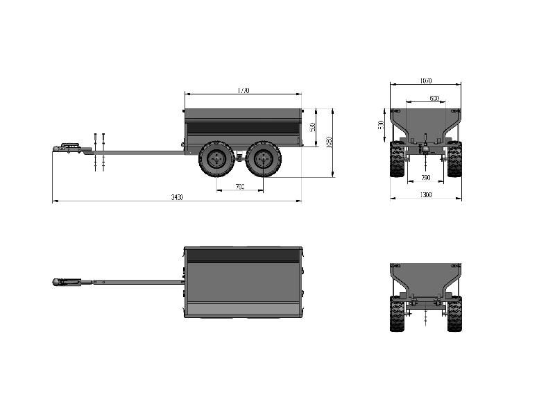 Remorque double essieux 4 roues 1000kg benne galvanisée basculante 1770x1070x580 mm Torros AHR1050B_0