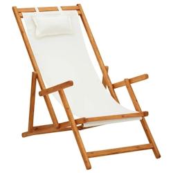 VidaXL Chaise Pliable De Plage Bois D Eucalyptus Solide Et Tissu Crème - beige 310311_0