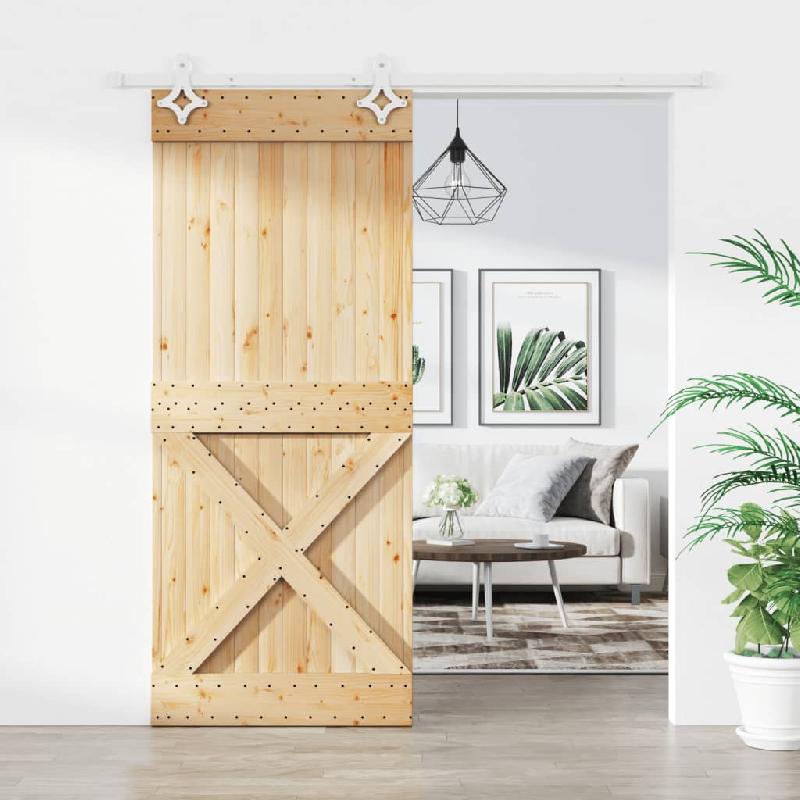 Vidaxl porte coulissante et kit de quincaillerie 85x210 cm pin massif 3203193_0