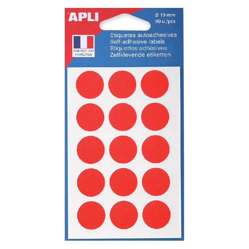 PASTILLES ADHÉSIVES APLI ROUGES, Ø 19 MM, POCHETTE DE 90
