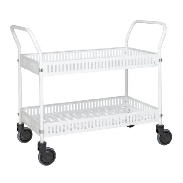 Chariot manuel 2 dossiers en métal avec paniers - Blanc - Charge 250 kg - Roues pivotantes - Rolléco_0