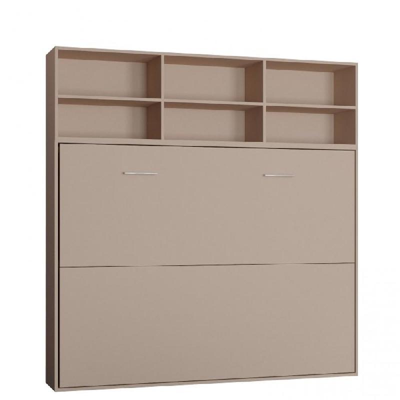 LIT ESCAMOTABLE STRADA-V2 TAUPE MAT COUCHAGE 140 X 200 CM AVEC SURMEUBLE 6 NICHES DE RANGEMENTS_0