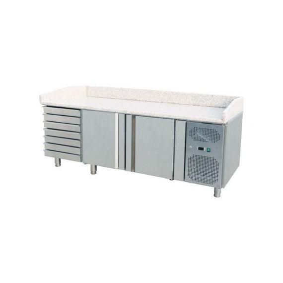 Meuble à pizza 2 portes - 7 blocs tiroirs 400x600 - 580L - Acier inoxydable - Référence THPZ2610TN_0