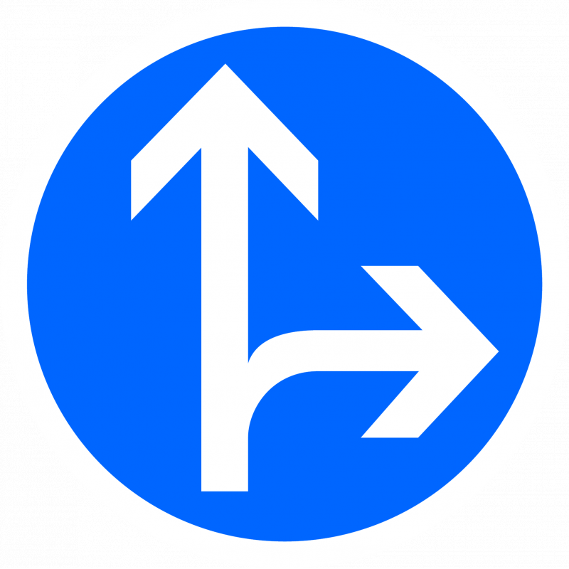 Panneau d'obligation B21d1 - Directions obligatoires tout droit ou à droite à la prochaine intersection - Panneau Made in France certifié CE et NF_0