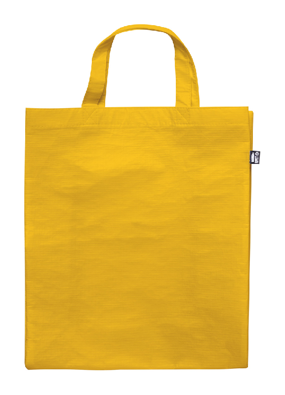 Sac shopping RPET - polyester laminé avec soufflet et anses courtes - 110 g/m² - couleur jaune_0