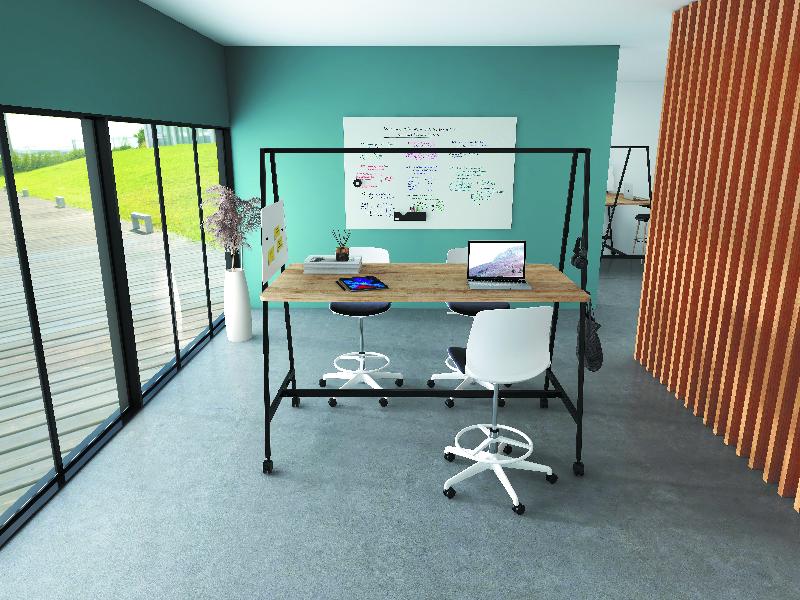 Salto table haute mobile - plateaux mélaminés - piétements en métal - roulettes avec freins_0