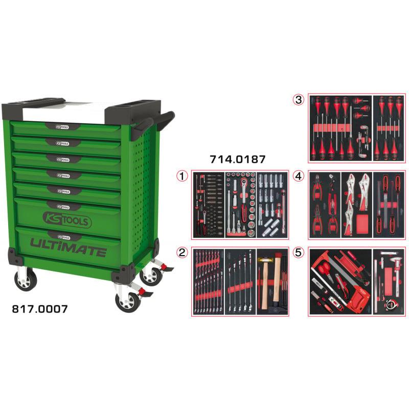 Servante PEARLline verte 7 tiroirs équipée de 187 outils - KS Tools | 817.7186_0