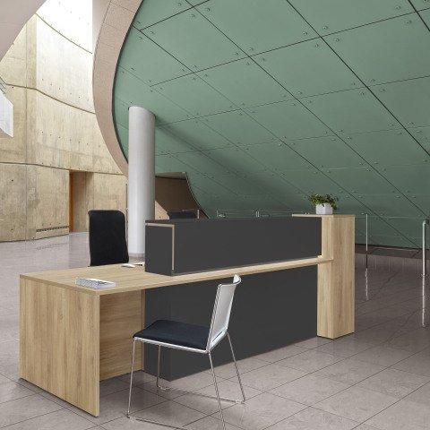 BANQUE D'ACCUEIL DROITE L 322 X P 85 CM AVEC RANGEMENT ET LUMIÈRE LED WELL CHÊNE AMBRÉ/ANTHRACITE