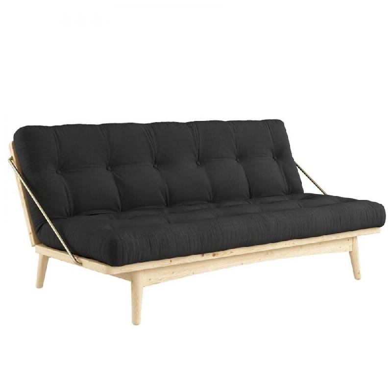 Banquette futon FOLK en pin massif - Coloris gris foncé - Couchage 130 x 190 cm - Design scandinave minimaliste_0