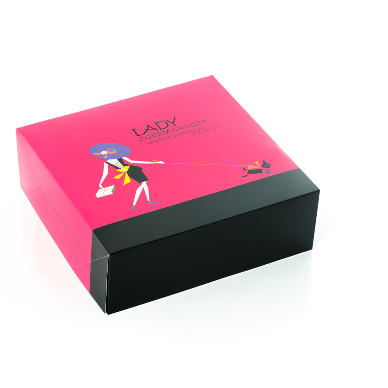 Boîtes alimentaires pâtissière série Lady Délice - motif femme, vernis brillant, différentes contenances et formes_0