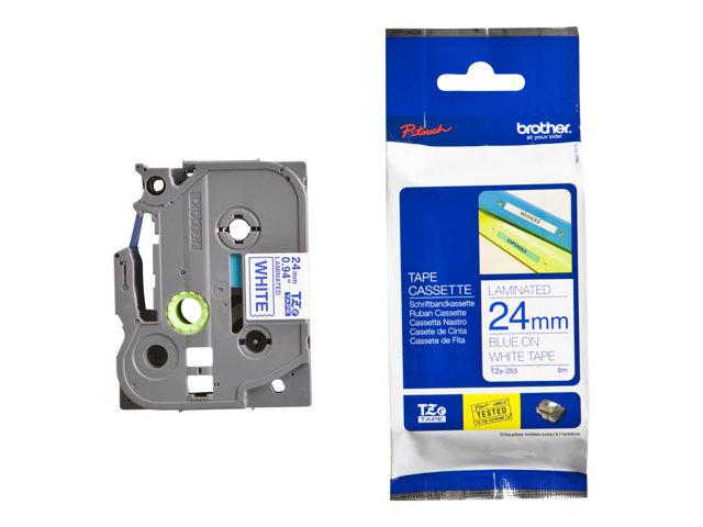 BROTHER TZE-253 RUBAN D'ÉTIQUETTE BLEU SUR BLANC