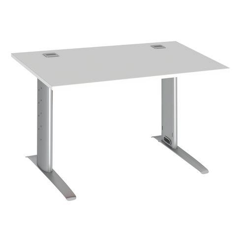 BUREAU DROIT EXCELLENS L 120 CM BLANC RÉGLABLE EN HAUTEUR PIÉTEMENT MÉTAL ALU