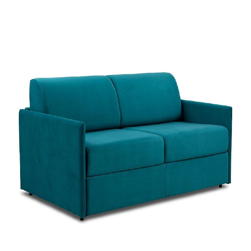 Canapé convertible express Colosse - Matelas mémoire de forme 22cm - Couchage 120 cm - Velours bleu paon_0