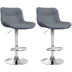 Décoshop26 - Lot de 2 tabourets de bar x1 avec coutures décoratives en PVC gris pied en trompette métal chromé 10_0004451 - gris 3000252108995_0