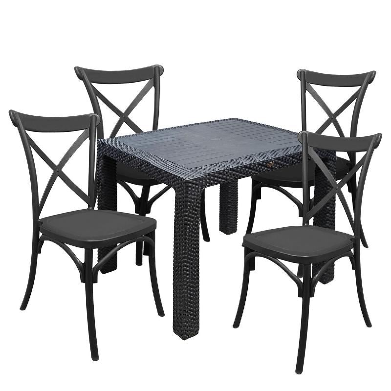 Ensemble de 4 chaises en résine noire + table en polyrotin noir - noir 8053632010864_0