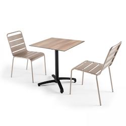 Oviala Business Ensemble table de jardin stratifié chene clair et 2 chaises taupe - Oviala - gris métal 108163_0