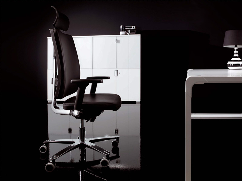 Fauteuil de direction en cuir Delta - Soutien lombaire réglable - Piètement aluminium poli_0