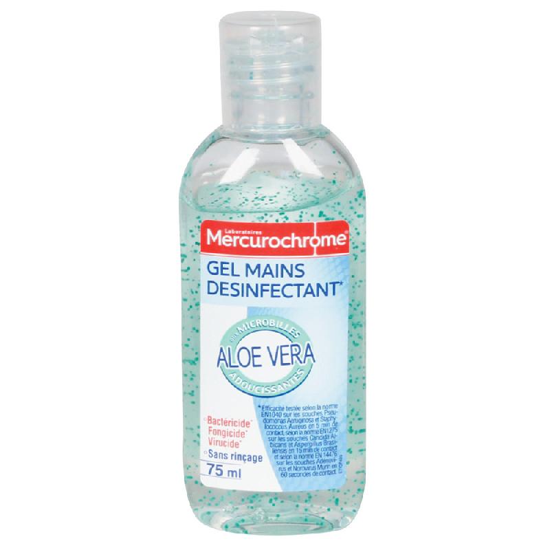 GEL DÉSINFECTANT HYDROALCOOLIQUE ALOE VERA MERCUROCHROME, 2 FLACONS DE 75 ML