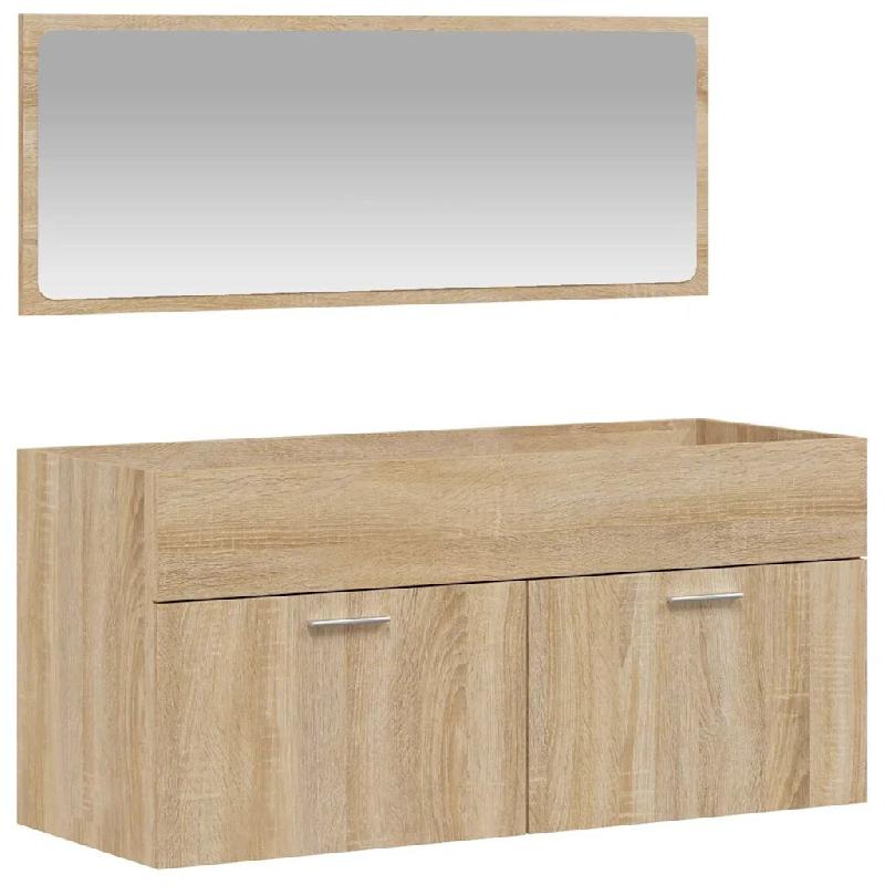 Helloshop26 - Armoire de salle de bain murale avec miroir 100 x 38,5 x 46 cm style minimaliste grand rangement en bois d'ingénierie 02_0049279 - Bois_0