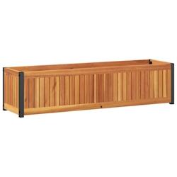 Helloshop26 - Jardinière bac lit surélevé plantes fleurs terrasse jardin 110 x 30 x 27,5 cm bois massif d'acacia et acier marron 02_0037323 - 30002_0