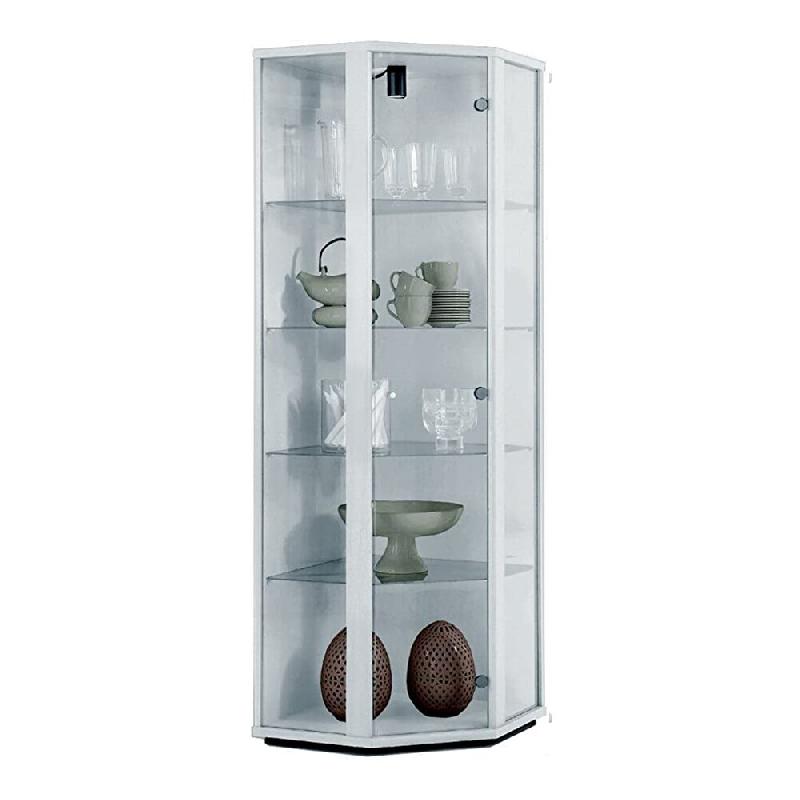 K-Möbel Vitrine d'angle en verre sur pied 176x56,5x56,5 cm Made in Germany avec LED & 4 tablettes en verre Blanc - blanc Bois manufacturé C1020W_0