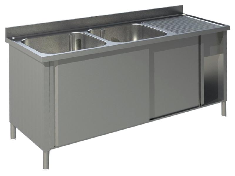 KBS Gastrotechnik KBS Evier 2 bacs à gauche avec portes coulissantes et rebord 1400x700x850 mm - Acier inoxydable 18/10 91922102_0