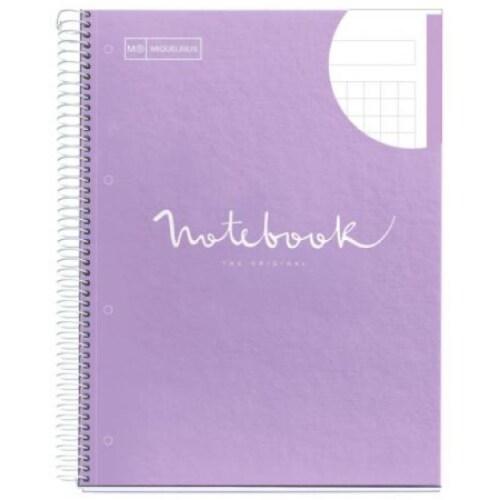 MIQUELRIUS Lot de 5 Cahier Emotions A4, 160p./80 feuilles 90 g/m², reliure intégrale, couverture laminée coloris lavande, quadrillé 5x5 - 84225934_0