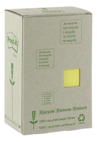 LOT DE 6 - NOTES REPOSITIONNABLES JAUNES RECYCLÉES POST-IT 38 X 51 MM - EN TOUR DISTRIBUTRICE - BLOC DE 100 FEUILLES