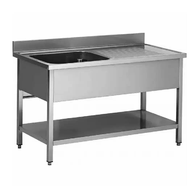 Plonge soudée sur pieds carrés avec étagère, inox ferritique, 1 bac à gauche, P-700 mm (Longueur, mm: 1200 - Réf F-SPL127-1BG-ETP-1)_0