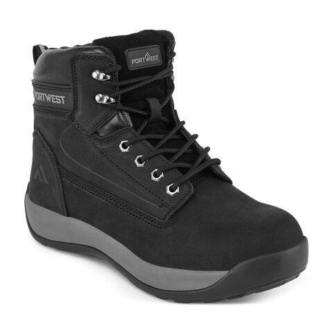 PORTWEST FW32 CHAUSSURE MI-HAUTE CUIR NUBUCK EMBOUT ACIER S3 HRO NOIR - TAILLE 47