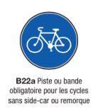 Signalisation d'obligation et de fin d'interdiction - Type B22a - Piste ou bande obligatoire pour cycles sans side-car ou remorque_0