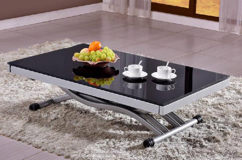 Table basse newform relevable extensible, plateau en verre noir
