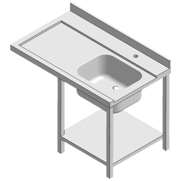 Table d'entrée gauche en inox - 1 bac avec étagère basse pour lave-vaisselle à capot_0