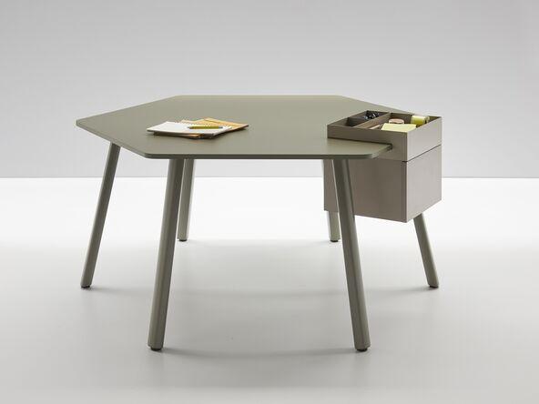 Table polyvalente hexagonale avec pieds ronds vert olive_0
