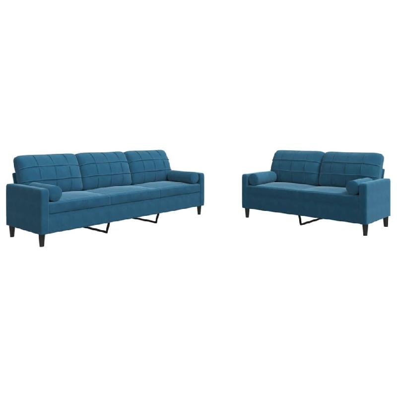 VidaXL Ensemble de canapés 2pcs et coussins et traversins bleu velours Modèle Grelis - 3278500_0