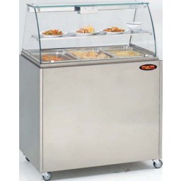 Vitrine chauffante panoramique - Bain-marie BMV 3 GN 1/1 sur meuble de soubassement mobile - Acier inox 18/10 - 3,6 kW_0