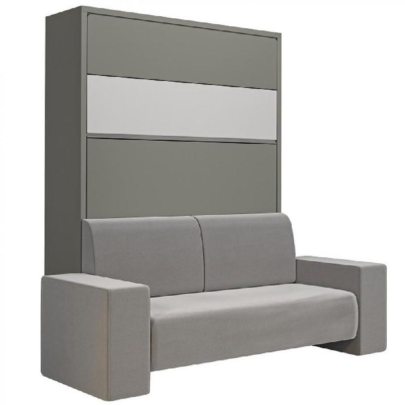 Armoire lit escamotable PALACE SOFA 140x200 cm - gris macadam - canapé intégré confortable avec LED et étagère_0