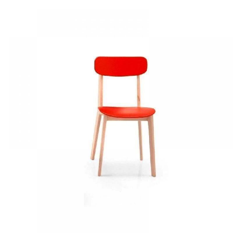 Chaise design Calligaris Cream - plastique orange et piétement en bois - L40 x H82 x P50 cm_0