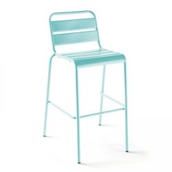 Oviala Business - Chaise haute en métal Palavas turquoise/bleu acier, indus, empilable et robuste_0