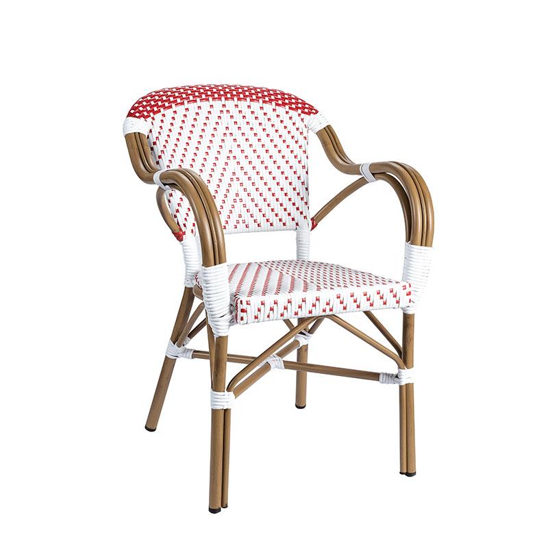 Fauteuil de terrasse Biarritz - tressage rouge & blanc - aluminium bambou - empilable et résistant_0