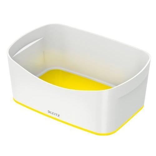Leitz bac de rangement mybox small sans couvercle en abs. Coloris blanc fond jaune_0