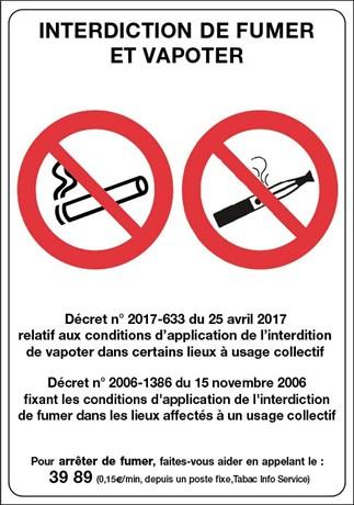 PANNEAU INTERDICTION DE FUMER ET VAPOTER 21 X 30 CM