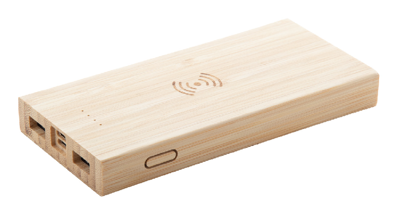 Power bank en bambou - chargeur sans fil intégré - 6000 mAh - 2 sorties USB - couleur naturelle_0