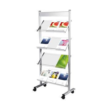 Présentoir ROLAR - pour 12 documents format A4 - acier/aluminium - roulettes avec mécanisme de blocage_0