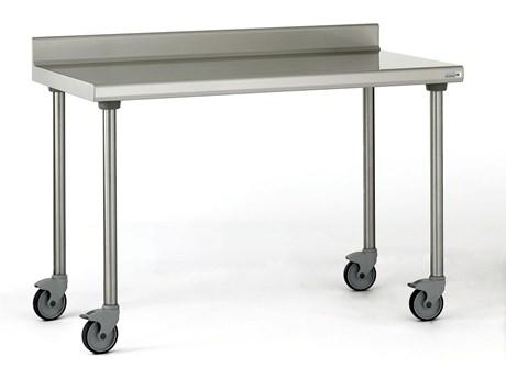 TABLE INOX ADOSSÉE SUR ROUES LONGUEUR 1400 MM