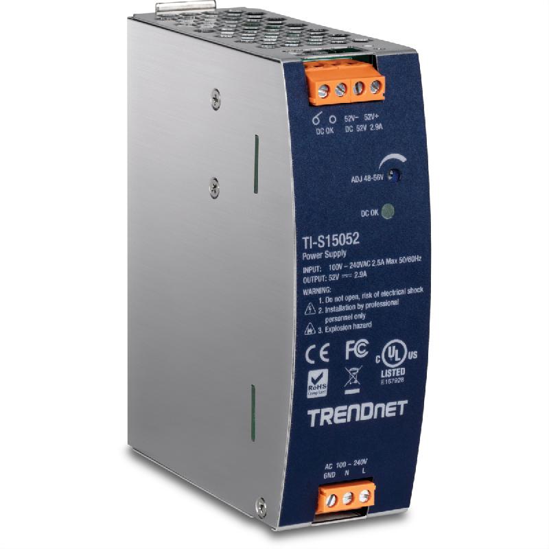 TRENDnet TI-S15052 Alimentation électrique rail DIN 150W, 2V DC, 2,89A AC vers DC avec fonction PFC_0