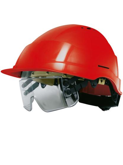 Casque IRIS2 avec lunettes intégrées sous la visière - casirisrou2 - Coloris rouge - Fabrication française ISO 9001 - Normes EN 397, EN 166, EN 170_0