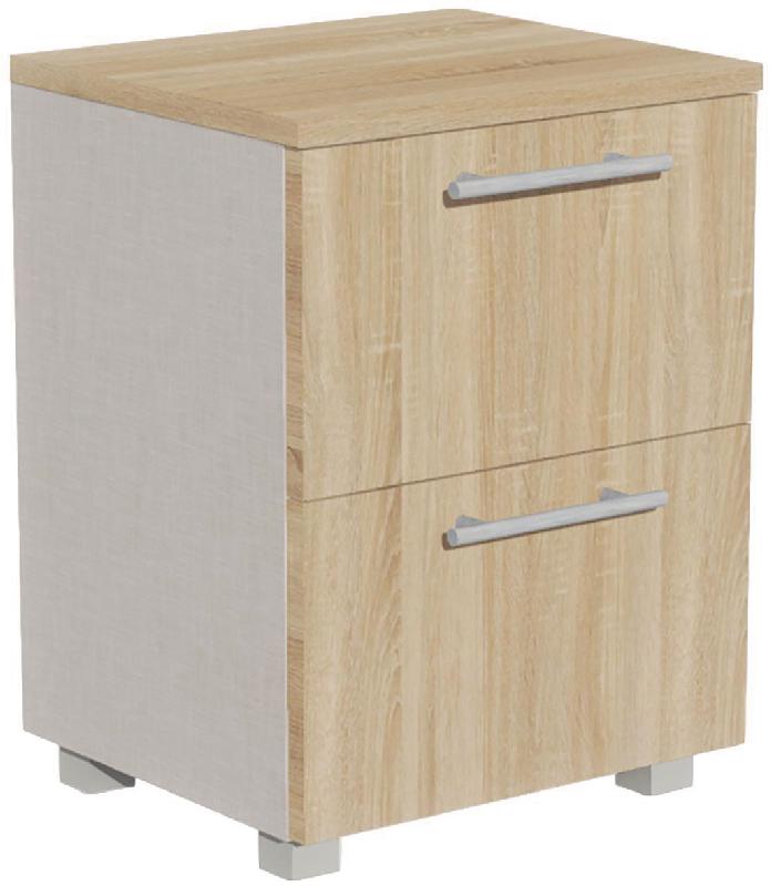 CHEVET IDENTITÉ 2 TIROIRS HAUT.60 CM ARGENT/CHÊNE - MANUTAN COLLECTIVITÉS